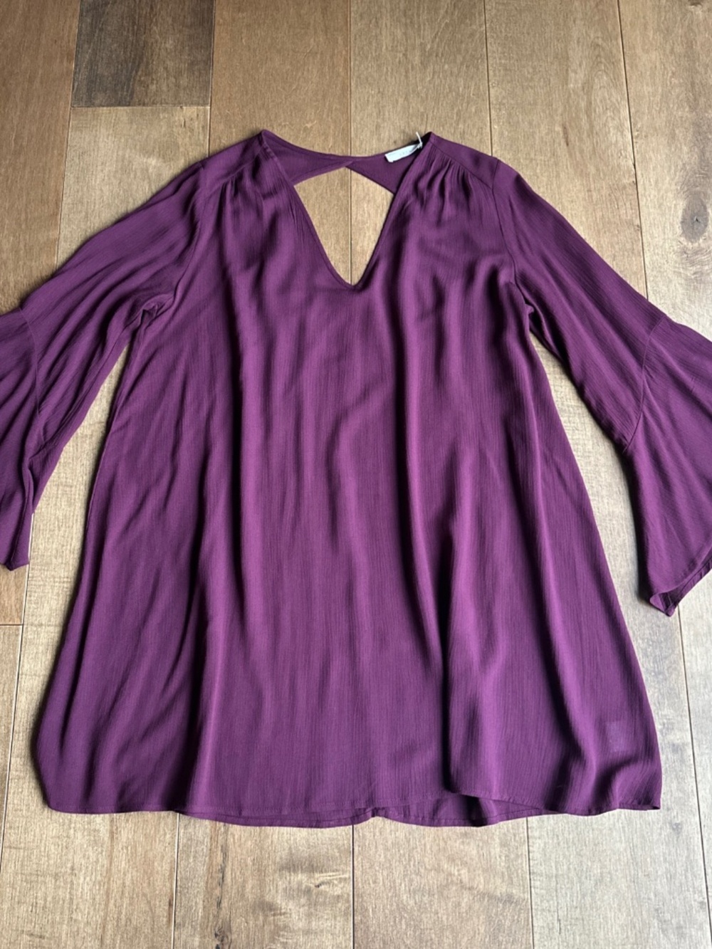 Lush Whitney Mini Dress Swing V Neck Open Back Bell Sleeve Loose Boho Purple S